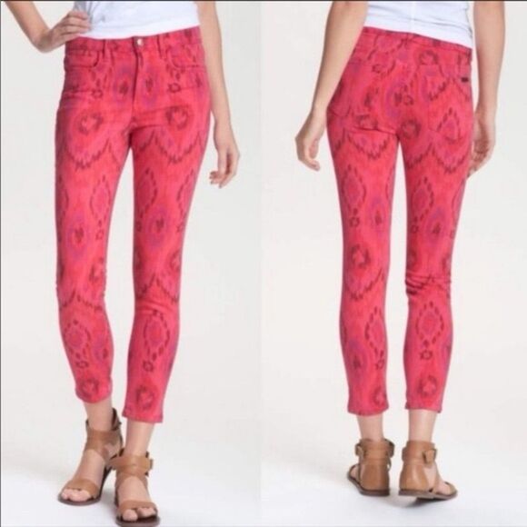 Joe’s Jeans Skinny Red Pink Patterned Pants Sz 26 Skinny Ankle - Picture 2 of 7